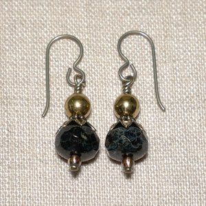 Hand Crafted Handmade Earrings Black & Bronze Czech Glass Bead Dangle Ea…